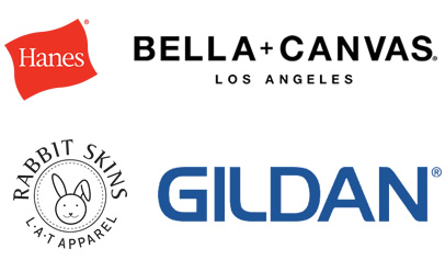 Hanes, Bella and Canvas, Rabbit Skins, and Gildan brands