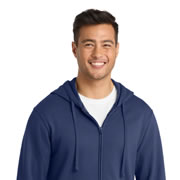 Model wearing Port & Company PC850ZH Fan Favorite Fleece Full-Zip Hoodie