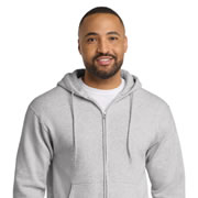 Model wearing Port & Company PC90ZHT Tall Essential Fleece Full-Zip Hoodie