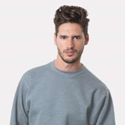 Model wearing Bayside 1102 Unisex USA-Made Crewneck Sweatshirt