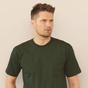 Model wearing Bayside 5040 Unisex USA-Made Midweight Tee