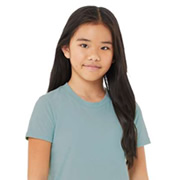 Model wearing Bella Canvas 3001YCVC Youth CVC T-Shirt
