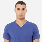 Model wearing Bella Canvas 3005CVC Unisex Heather CVC V-Neck Tee