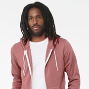 Model wearing Bella Canvas 3739 Sponge Fleece Full-Zip Hoodie