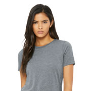 Model wearing Bella Canvas 6413 Ladies Relaxed Fit Triblend Tee
