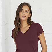 Model wearing Bella Canvas 6005 V-Neck Ladies Slim Fit T-shirt