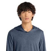 Model wearing District DM139 Perfect Tri Long Sleeve Hoodie