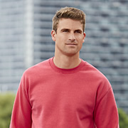 Model wearing Gildan 18000 Sweatshirt