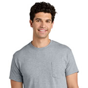 Model wearing Gildan 8300 DryBlend Pocket T-Shirt