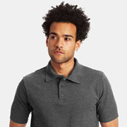 Model wearing Hanes 055P Polo T-Shirt