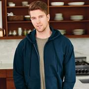 Model wearing Hanes F280 Zip-Up Hoodie