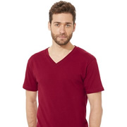 Model wearing Next Level 3200 V-Neck T-Shirt