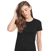 Model wearing Next Level 3900 Ladies Slim Fit T-Shirt