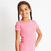 Model wearing Next Level 3710 Girls Cotton Princess T-shirt