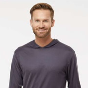 Model wearing Paragon 220 Bahama Performance Hooded Long-Sleeve T-Shirt