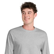 Model wearing Port & Company PC61LST Tall Long Sleeve Essential Tee