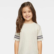 Model wearing Rabbit Skins 3037 Toddler Football Fine Jersey T-Shirt
