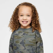 Model wearing Rabbit Skins 3317 Toddler Fleece Crewneck Sweatshirt