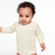 Model wearing Rabbit Skins RS4421 Infant Fine Jersey Long Sleeve Bodysuit