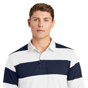 Model wearing Sport-Tek ST301 Classic Long-Sleeve Rugby Polo