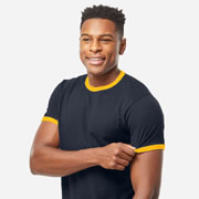 Model wearing Tultex 246 Unisex Fine Jersey Ringer T-Shirt