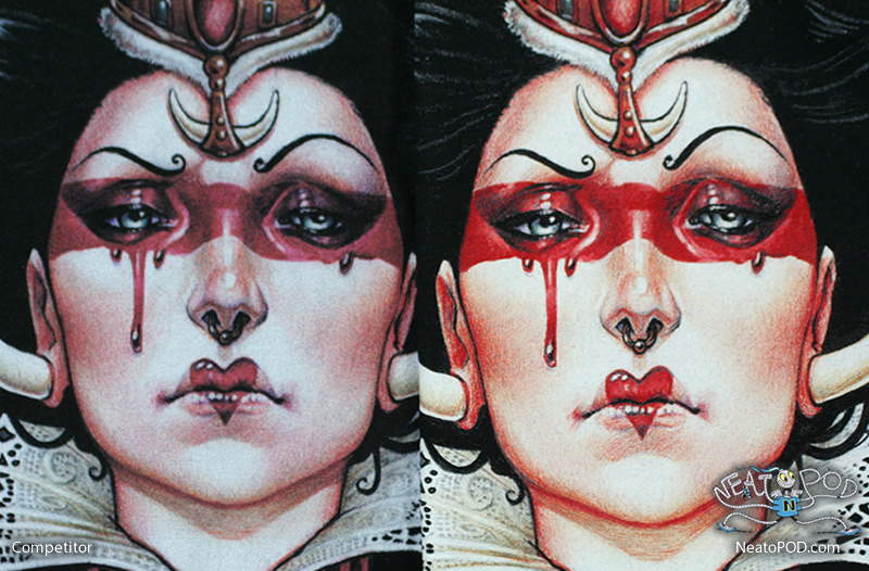 Side-by-side comparison of the Red Queen's face